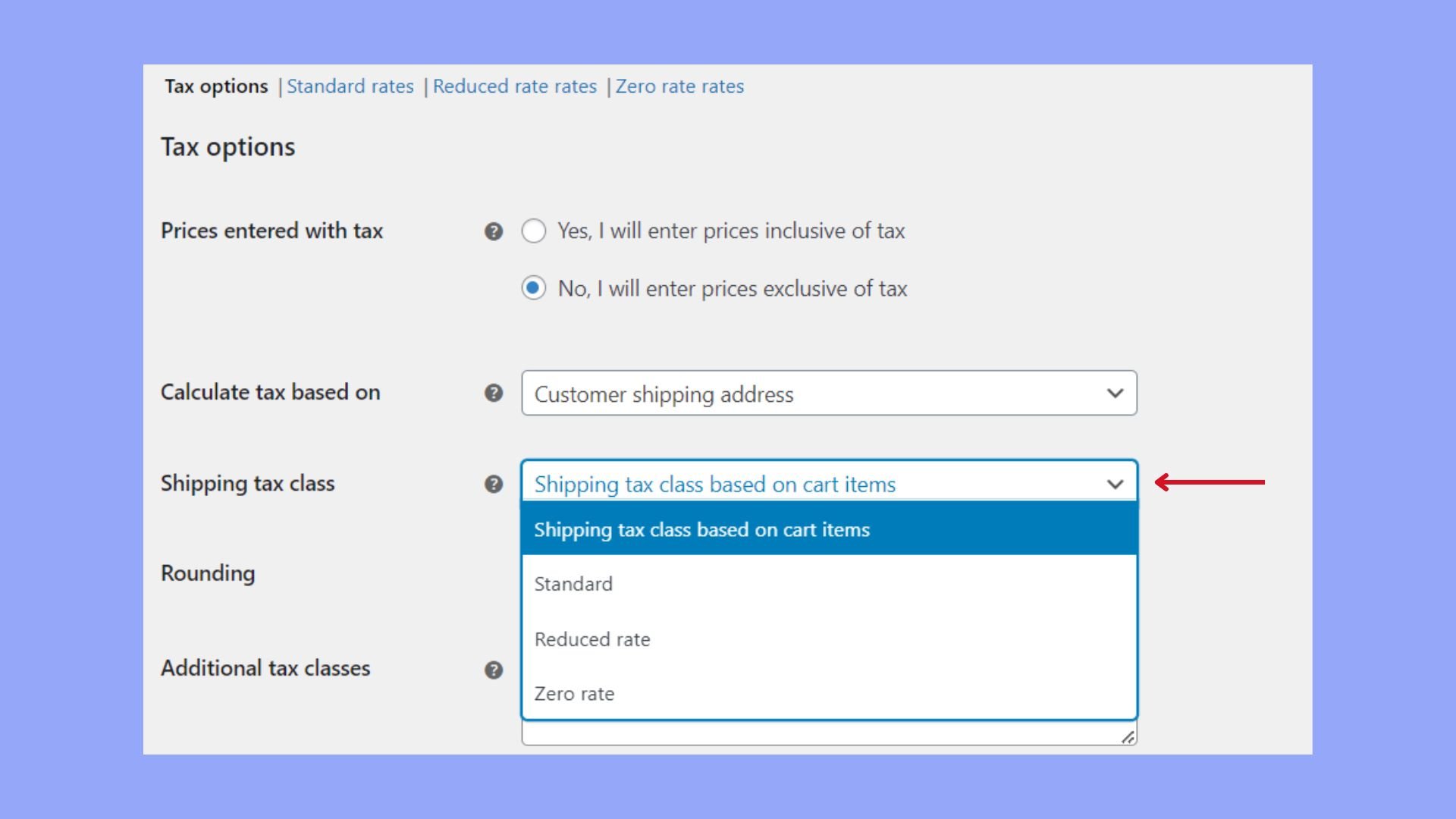 Managing tax classes in WooCommerce