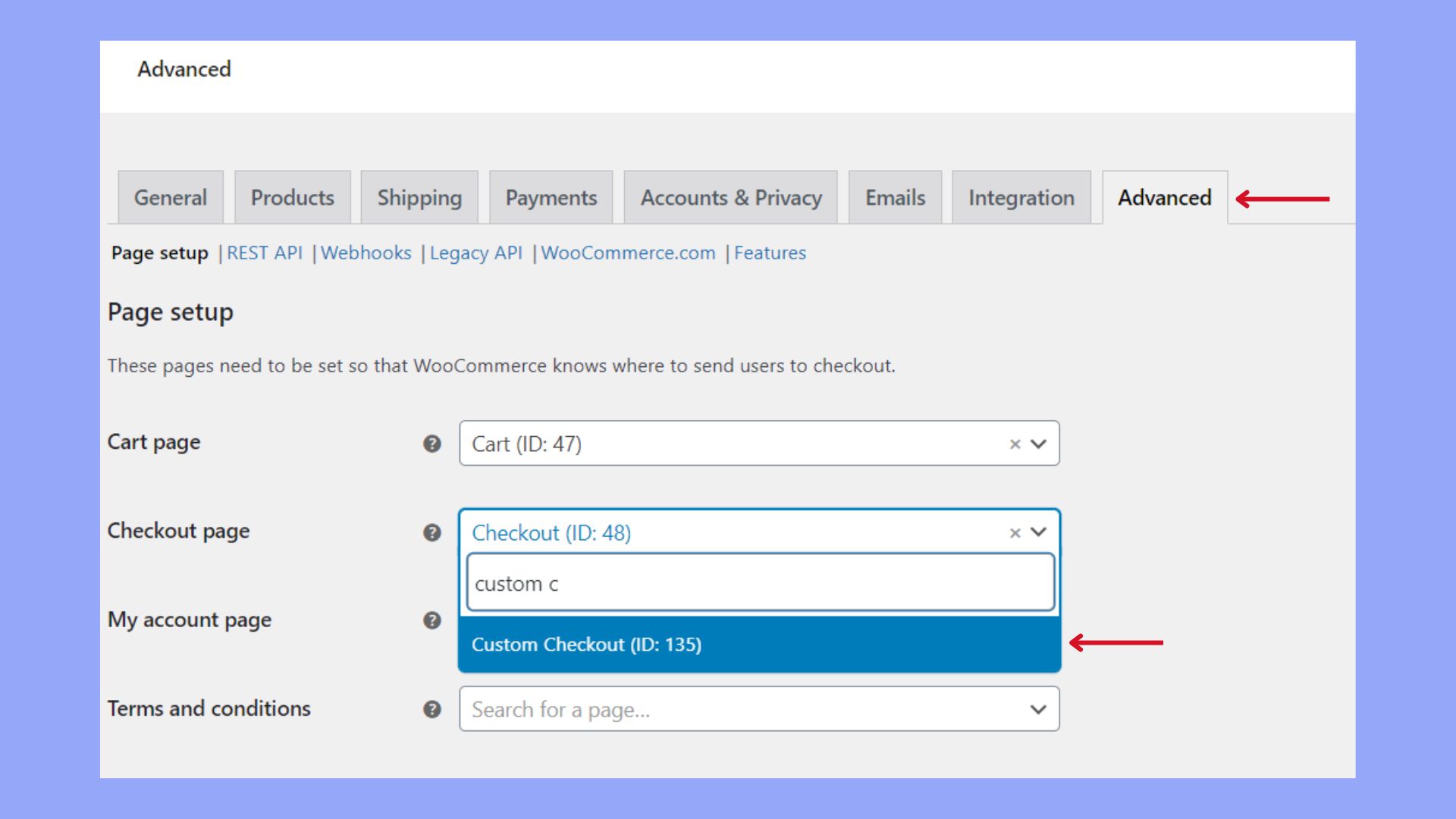 Asignar la página de pago personalizada a WooCommerce