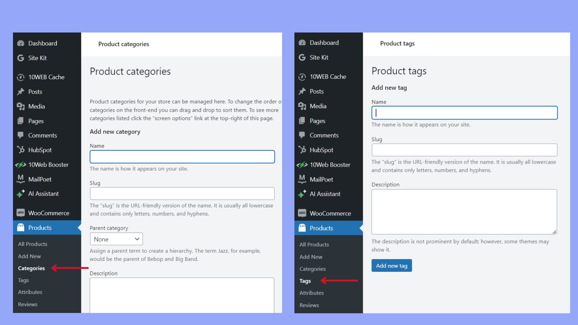 Añadir etiquetas y categorías de productos en WooCommerce