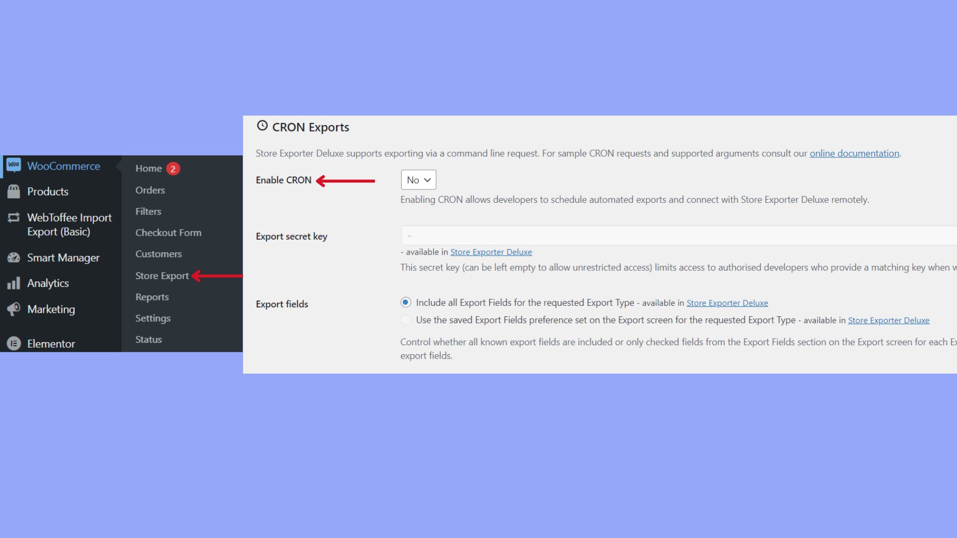 Activar las exportaciones automáticas