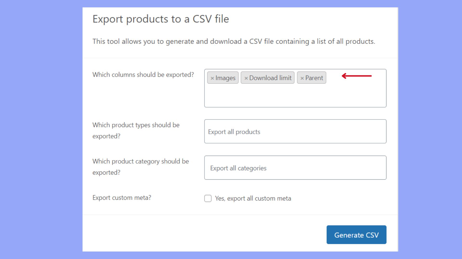 How to export products from WooCommerce with images