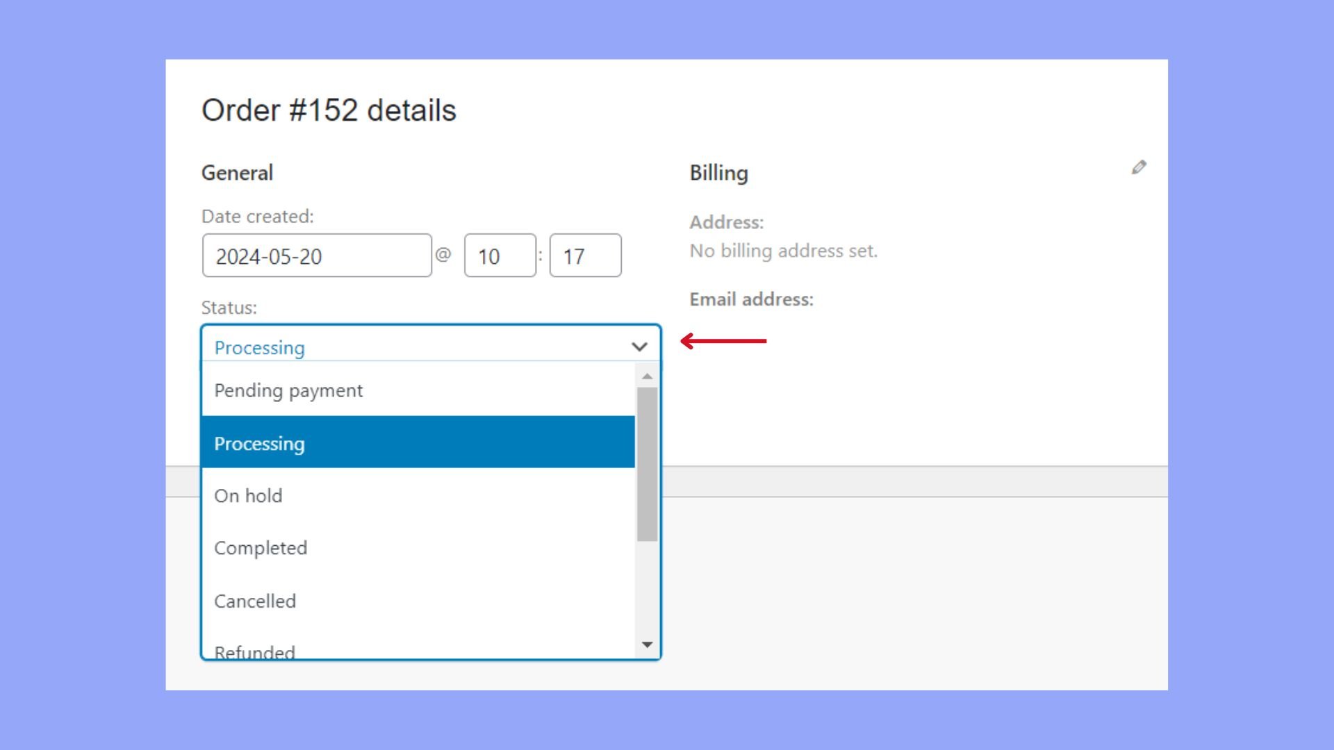 Editar los estados de los pedidos a través del panel de control de WooCommerce