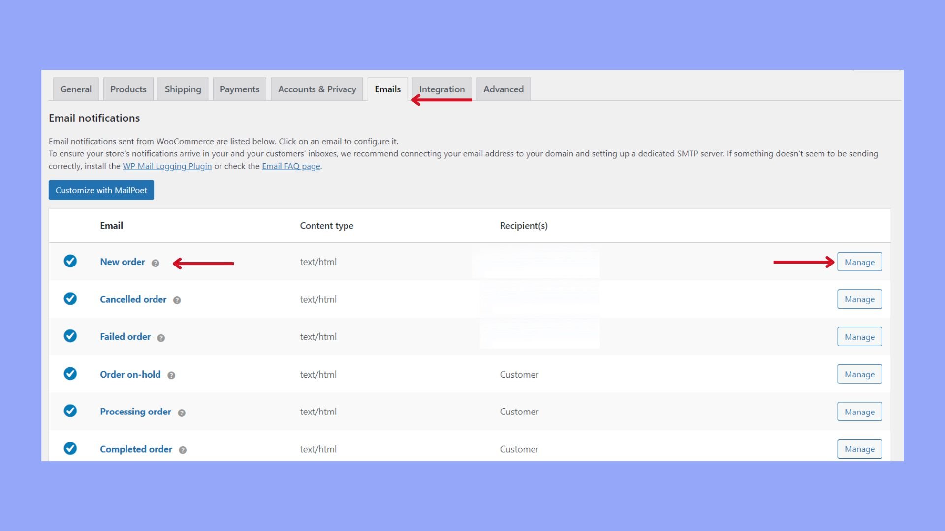 Envío de correos electrónicos actualizando el pedido a través de WooCommerce