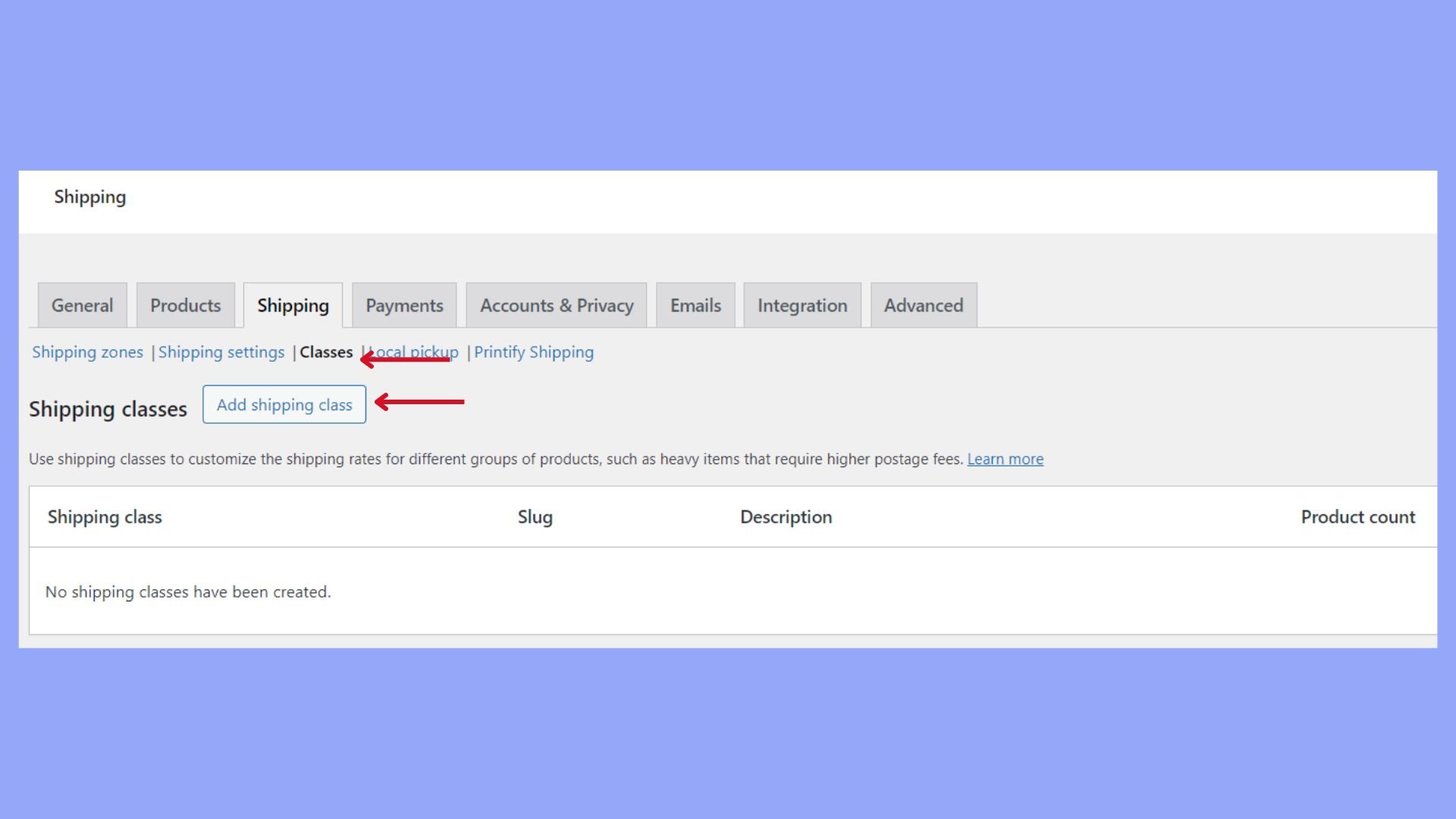 Añadir una clase de envío en WooCommerce