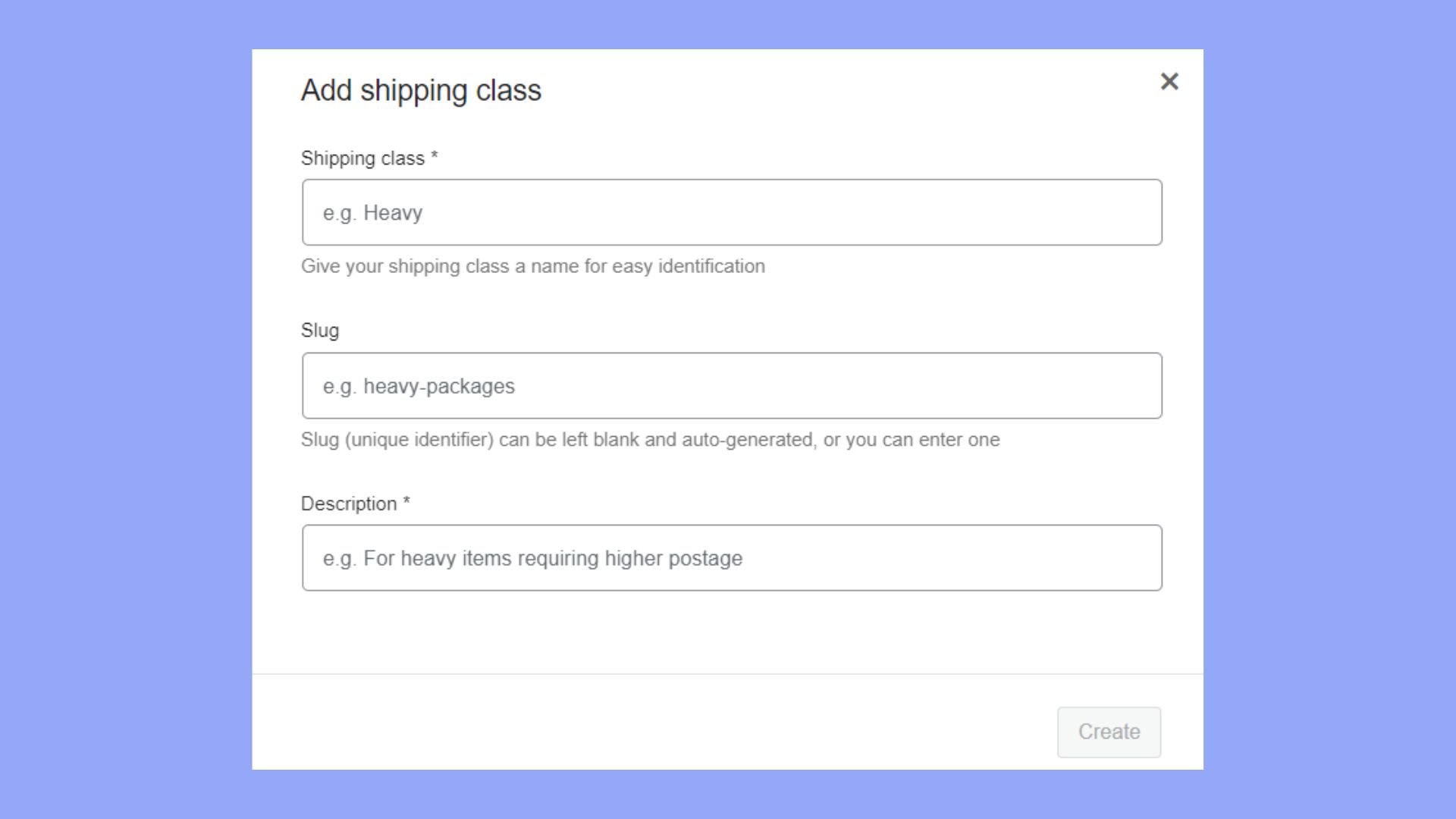 Configurar las descripciones de las clases de envío