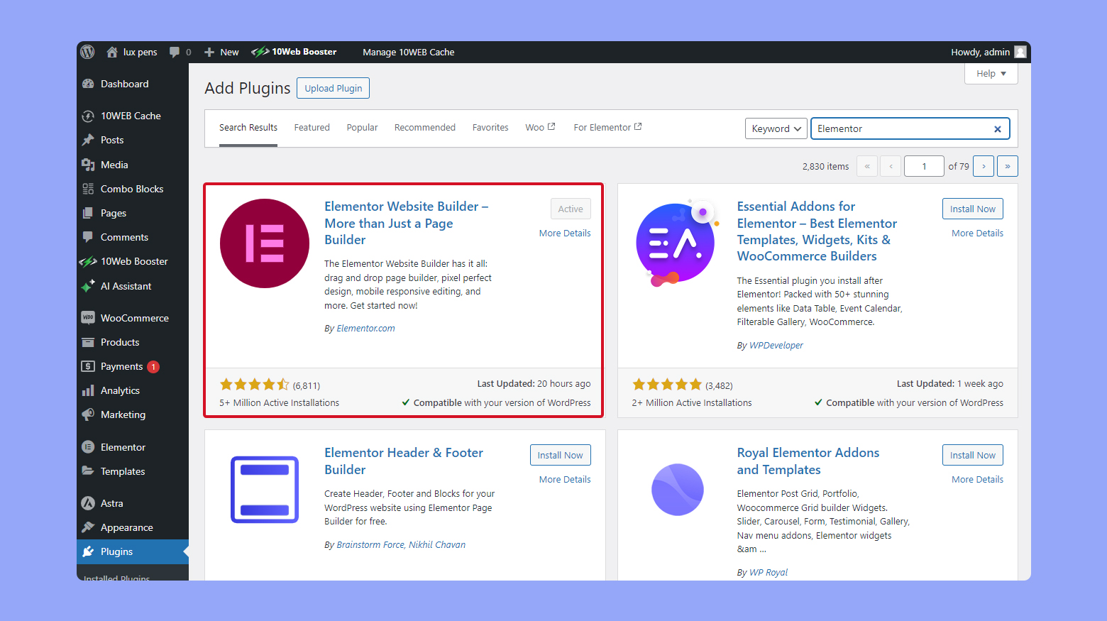 Añadir Elementor a tu sitio web WordPress