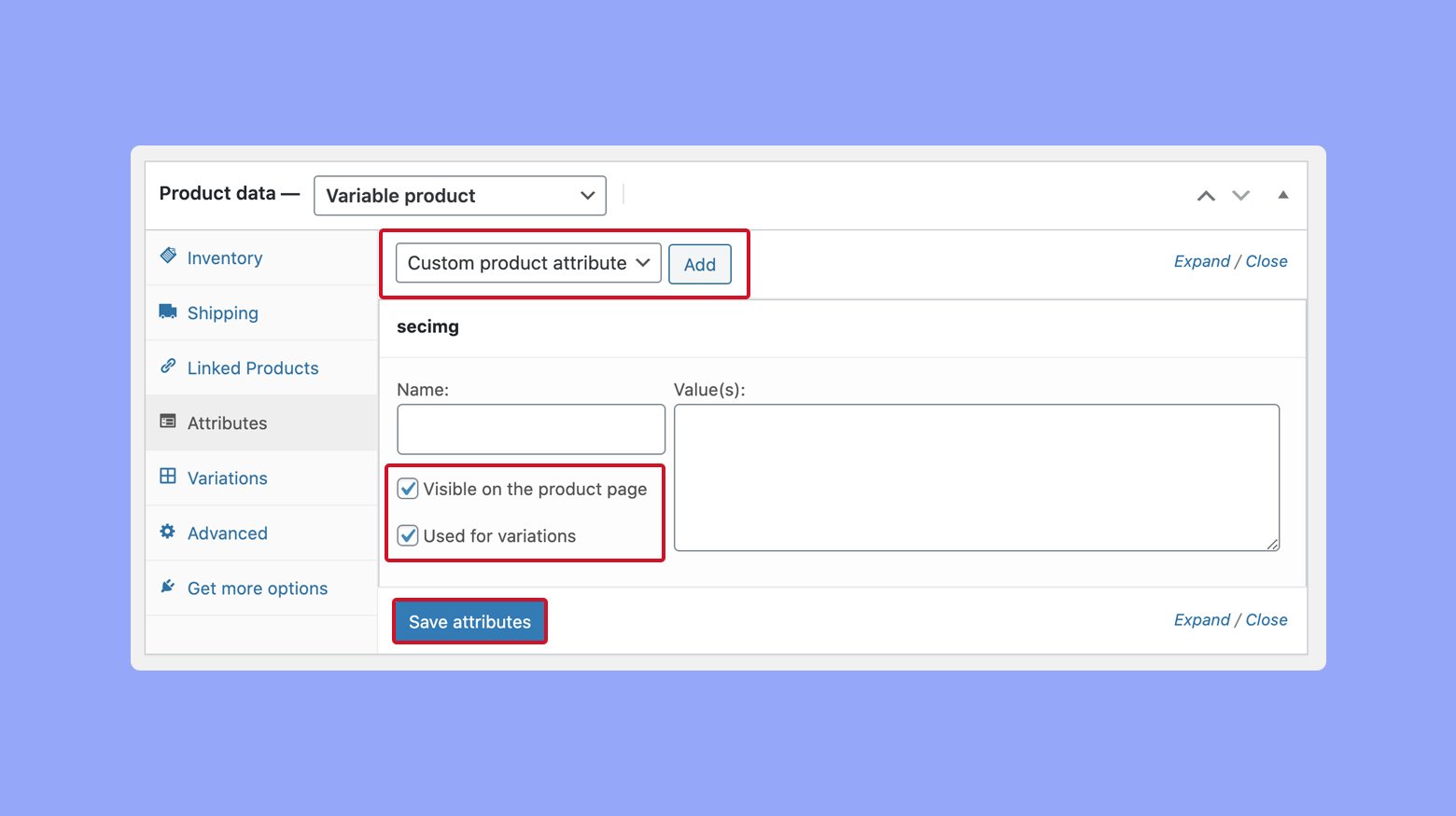 Añadir un atributo de producto personalizado.
