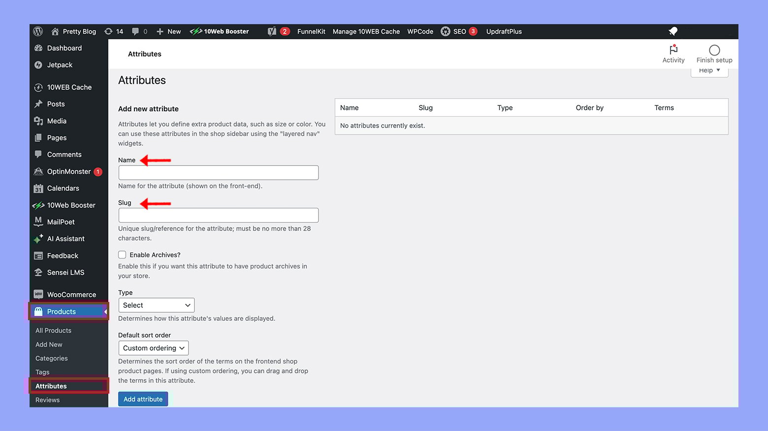 Adding and creating attributes in WooCommerce