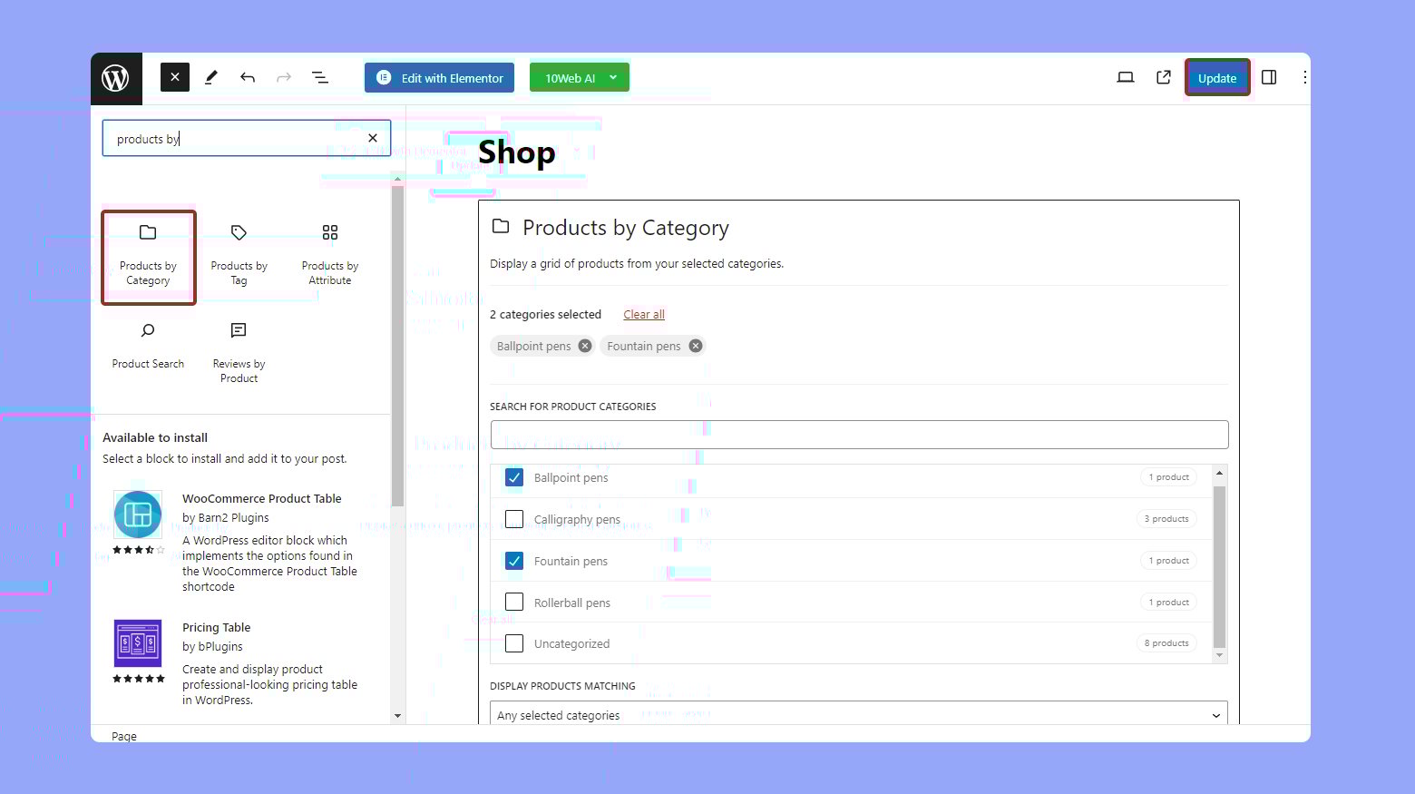 Añadir y editar el bloque Productos por categoría
