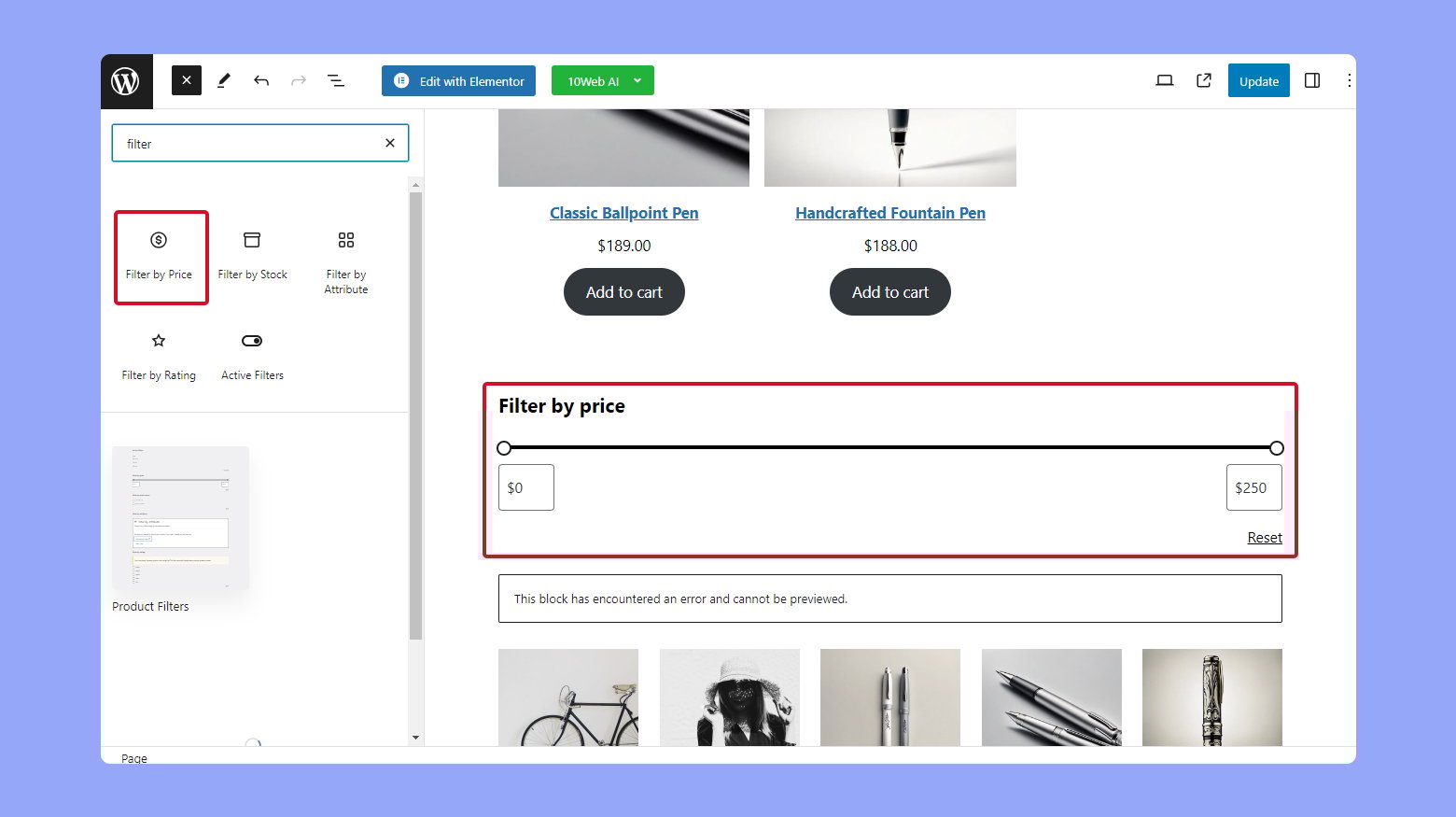 Añadir y editar un bloque Filtrar por a páginas o entradas.