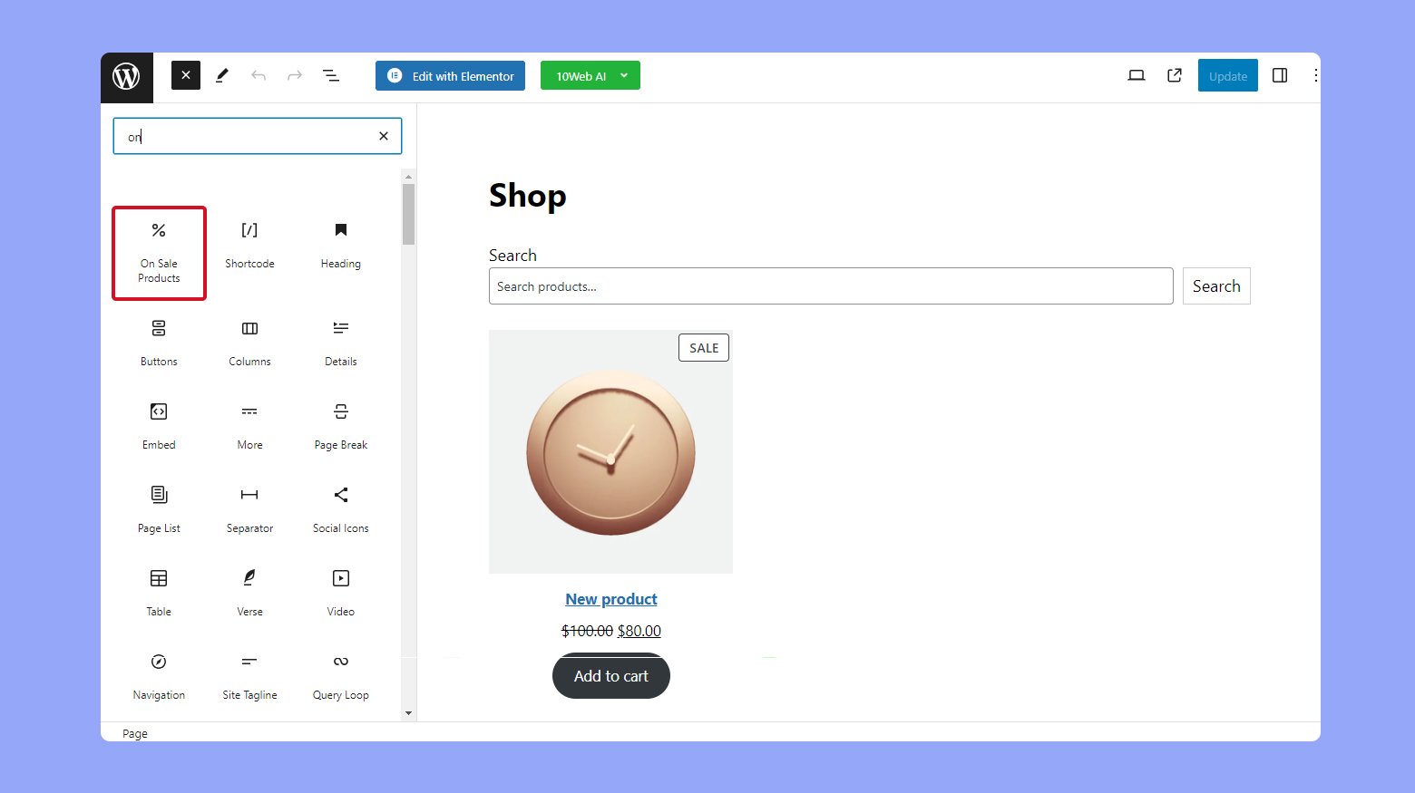 Añadir y editar el bloque Producto en venta