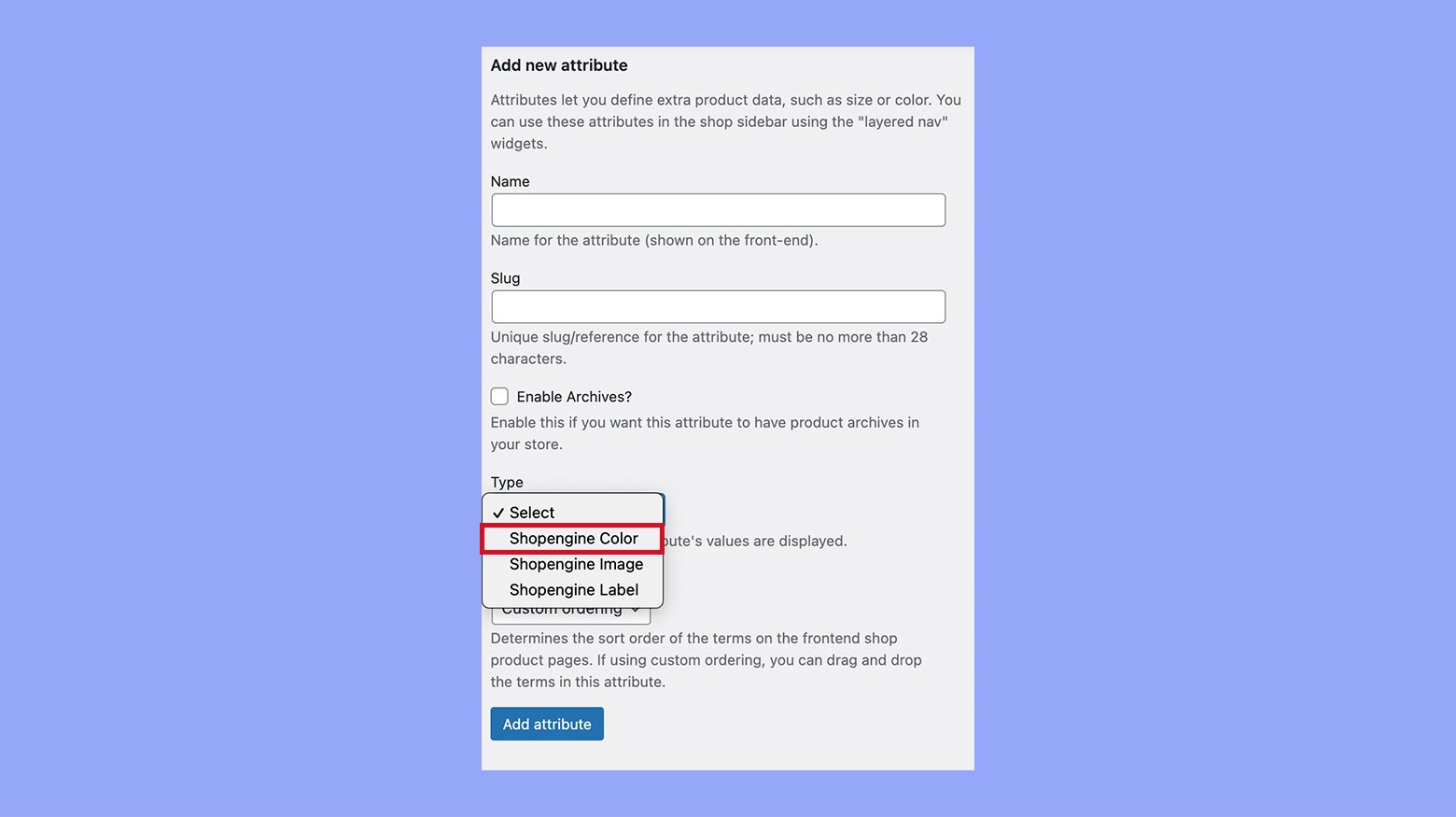 Adding color swatches and images to the attribute