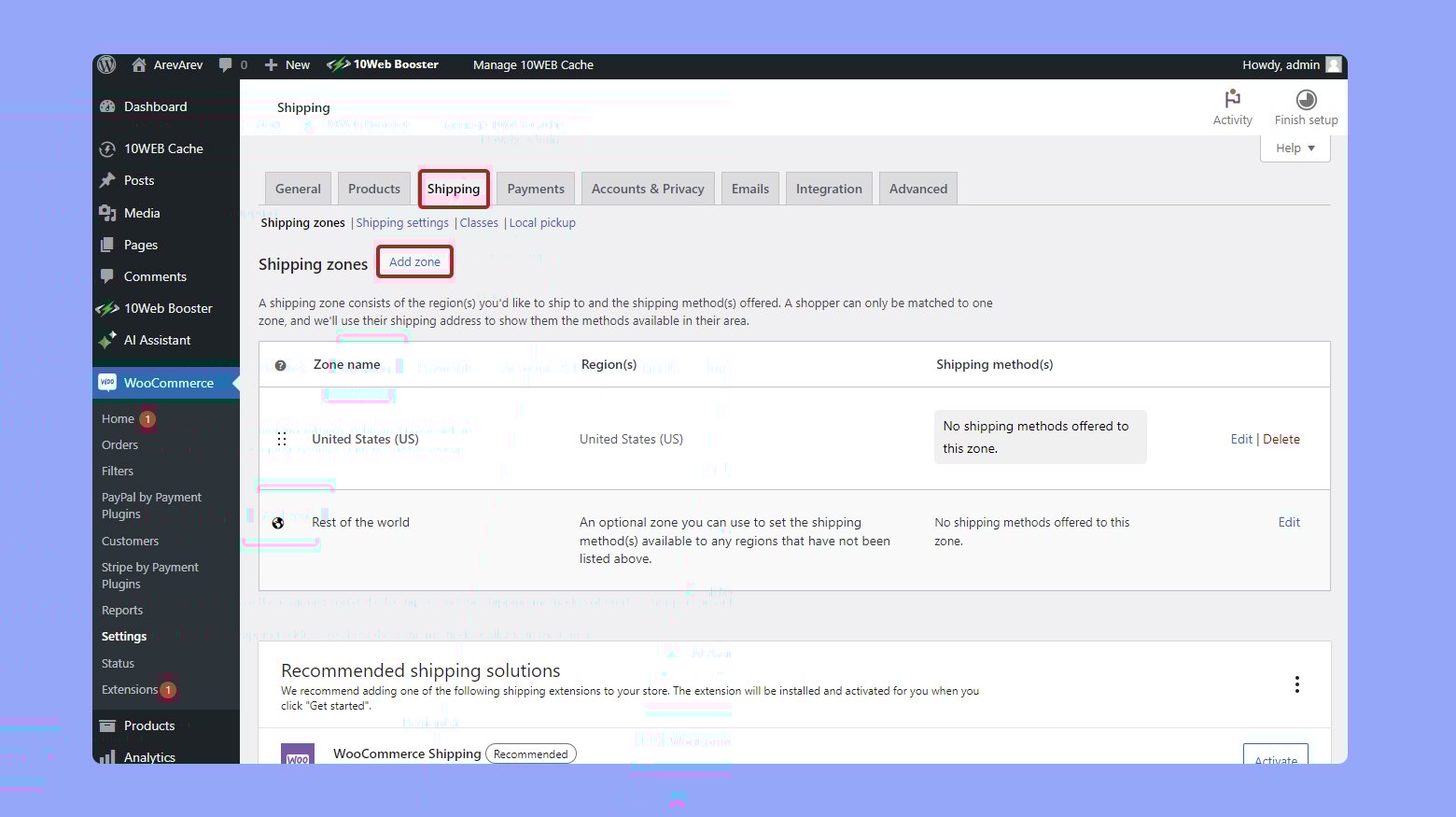 Añadir zonas de envío en WooCommerce