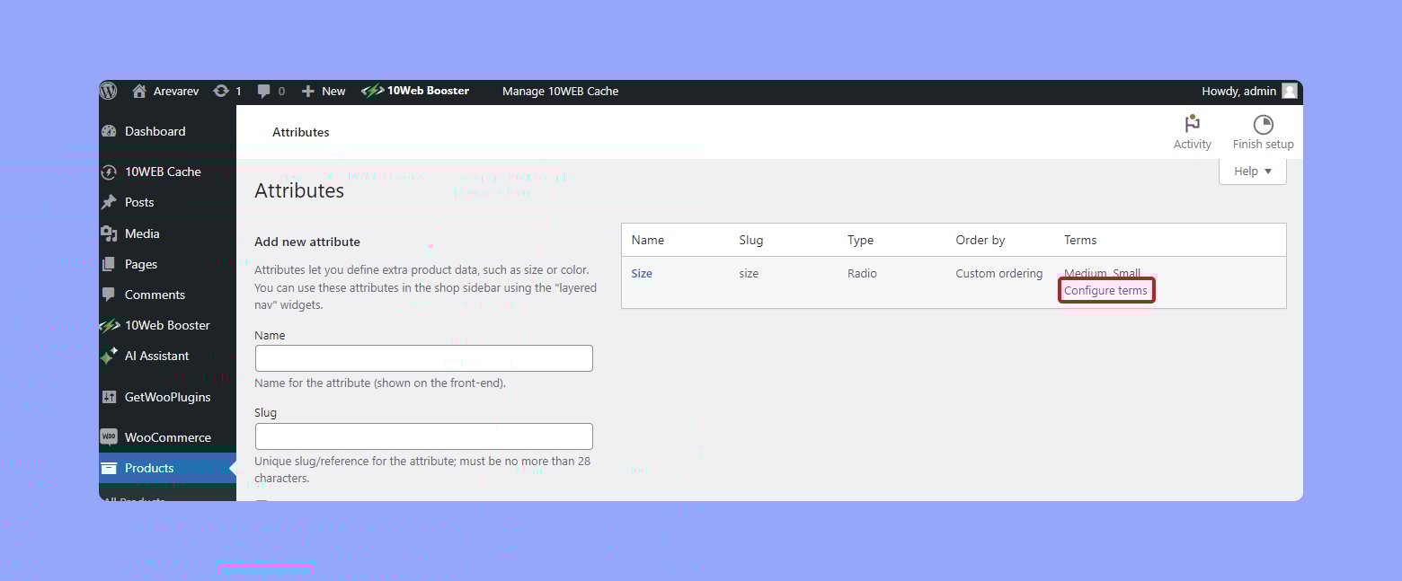 Configura los términos de los atributos globales.