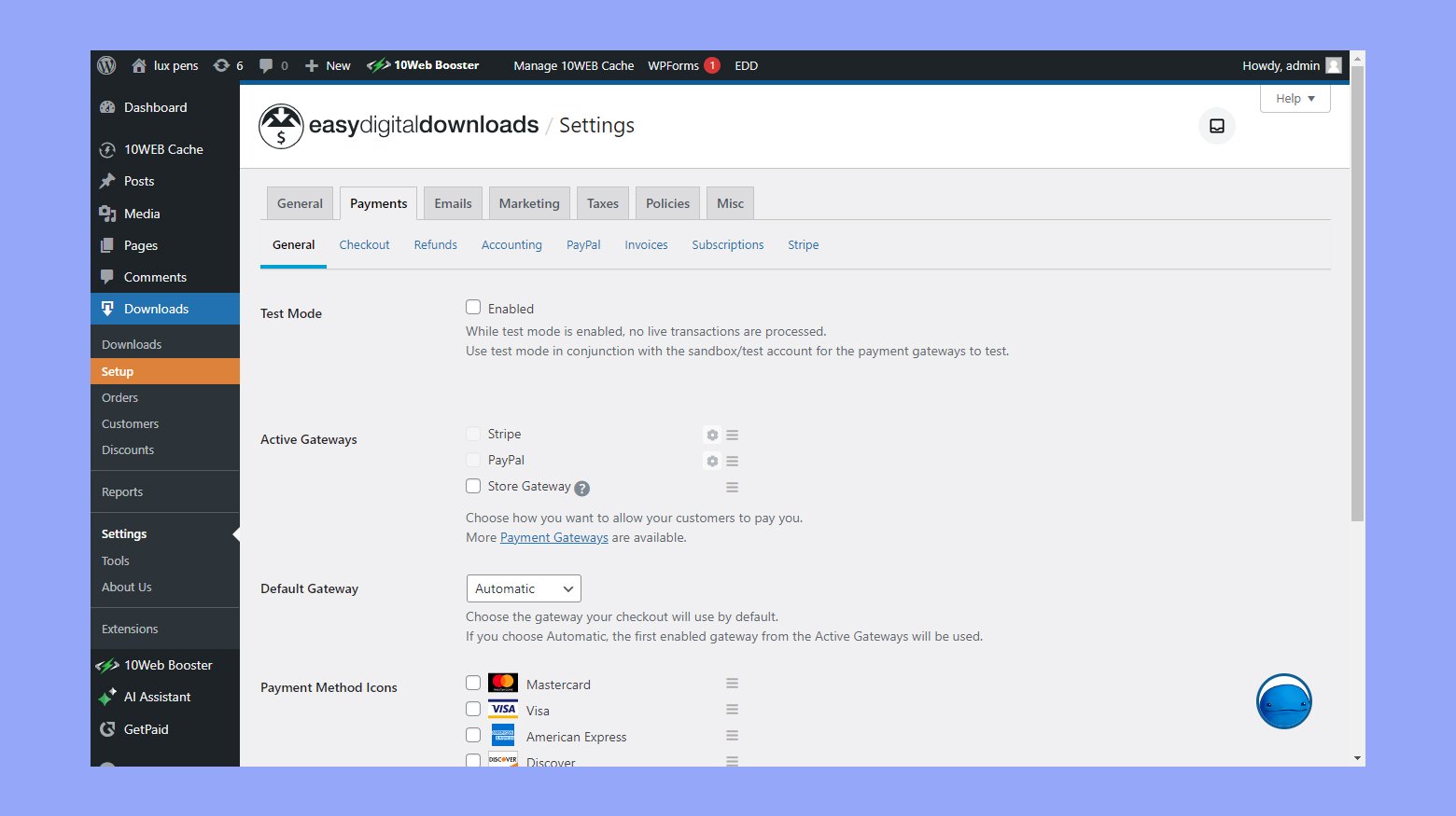 Configuring Easy Digital Downloads plugin for digital sales