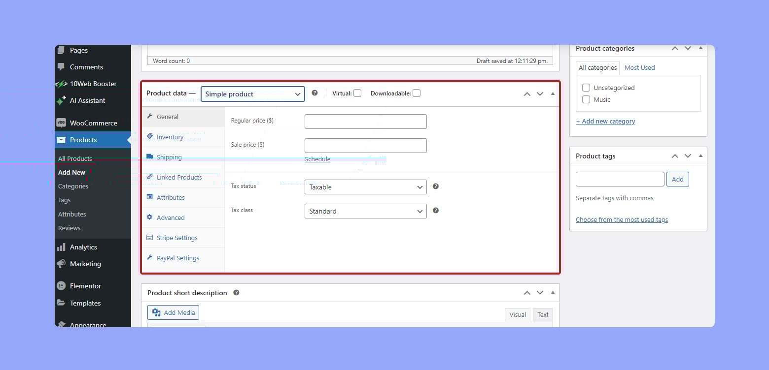 Configurar los datos del producto en WooCommerce