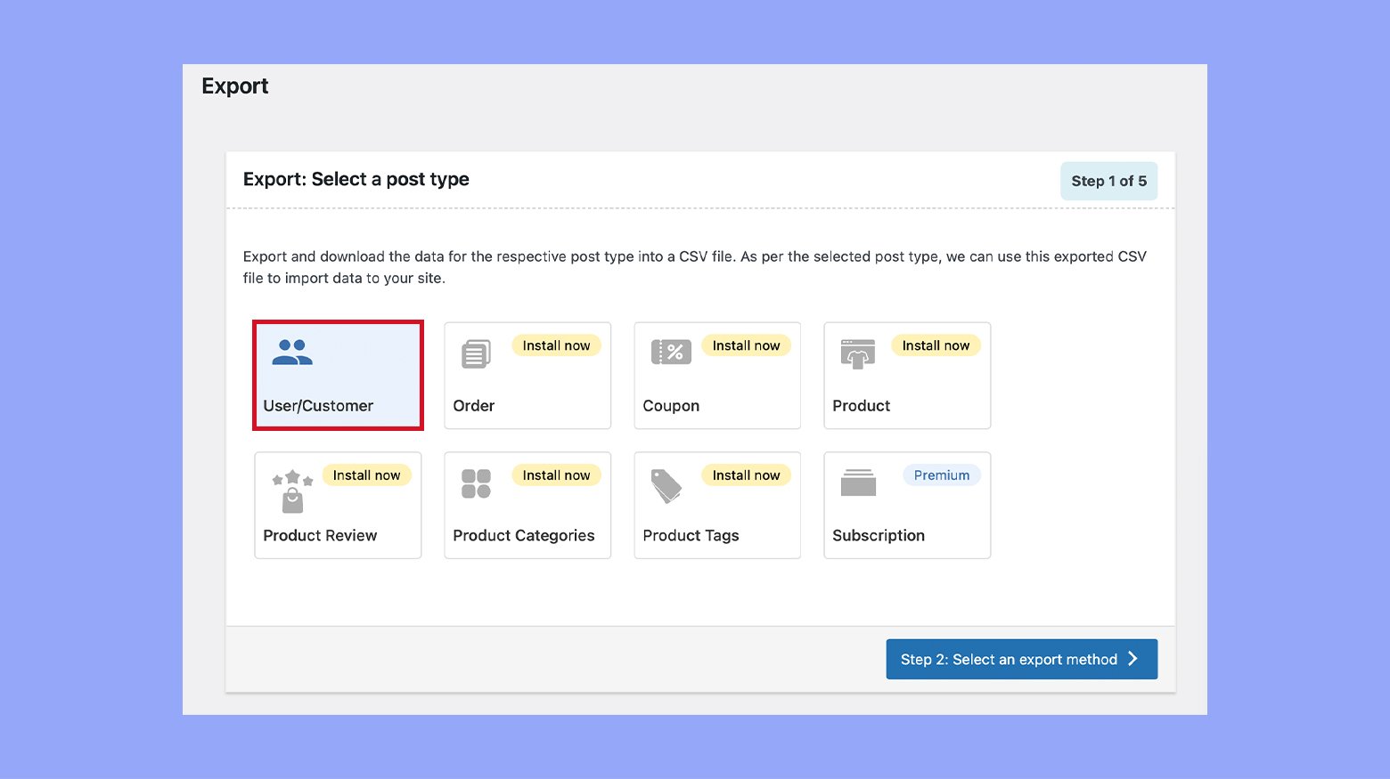 Configuring settings for the Export and import users and customers plugin