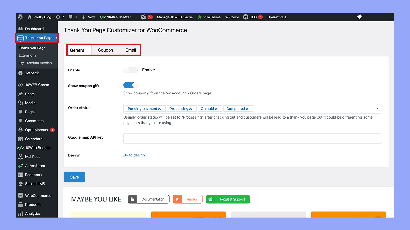 Configurar el plugin personalizador de páginas de agradecimiento de WooCommerce