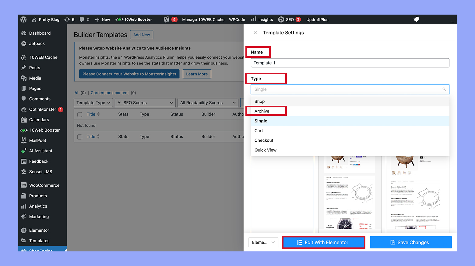 Configuring the builder template settings