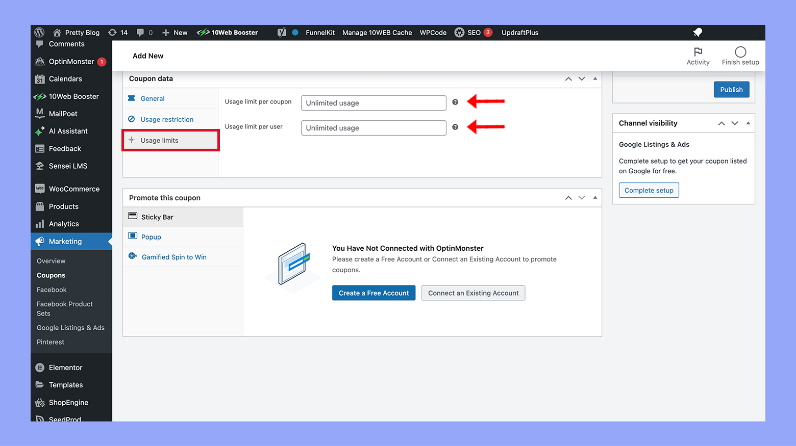 Configuring usage limits for WooCommerce coupons