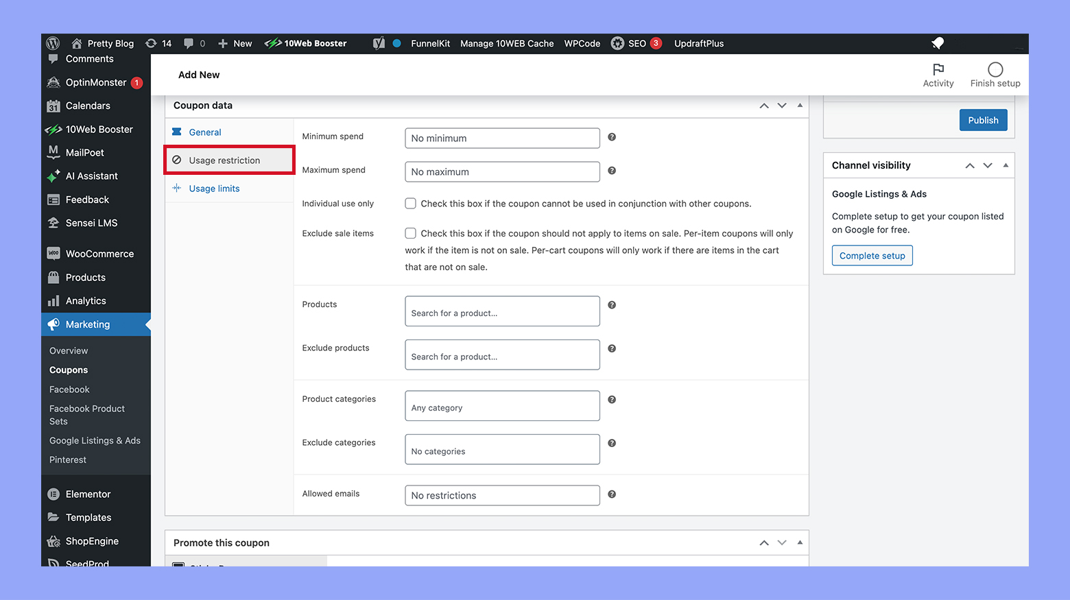 Configuring usage restrictions for WooCommerce coupons