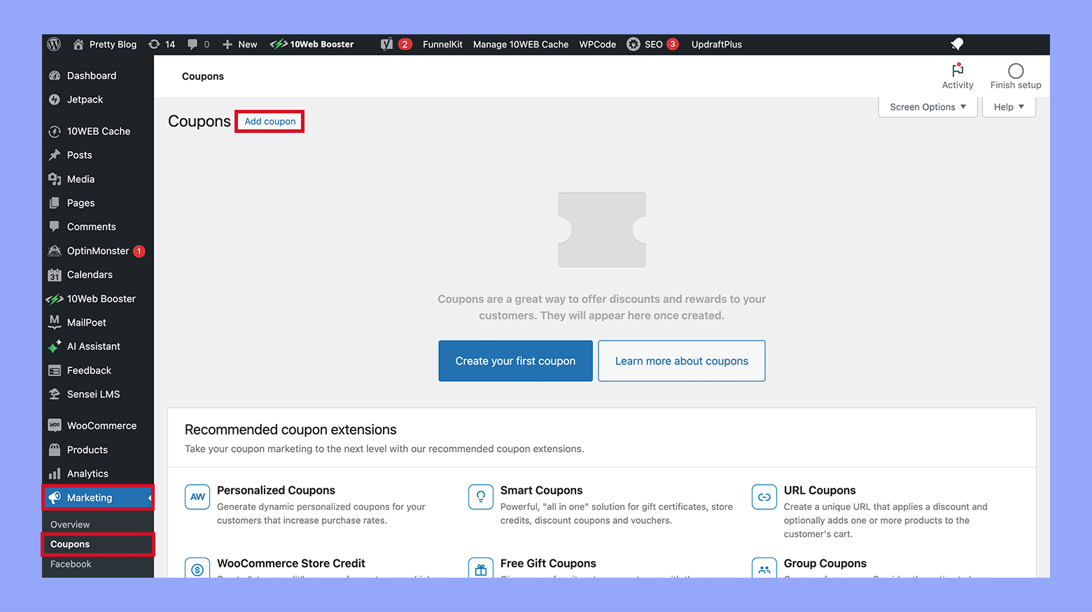 Creating a coupon in WooCommerce