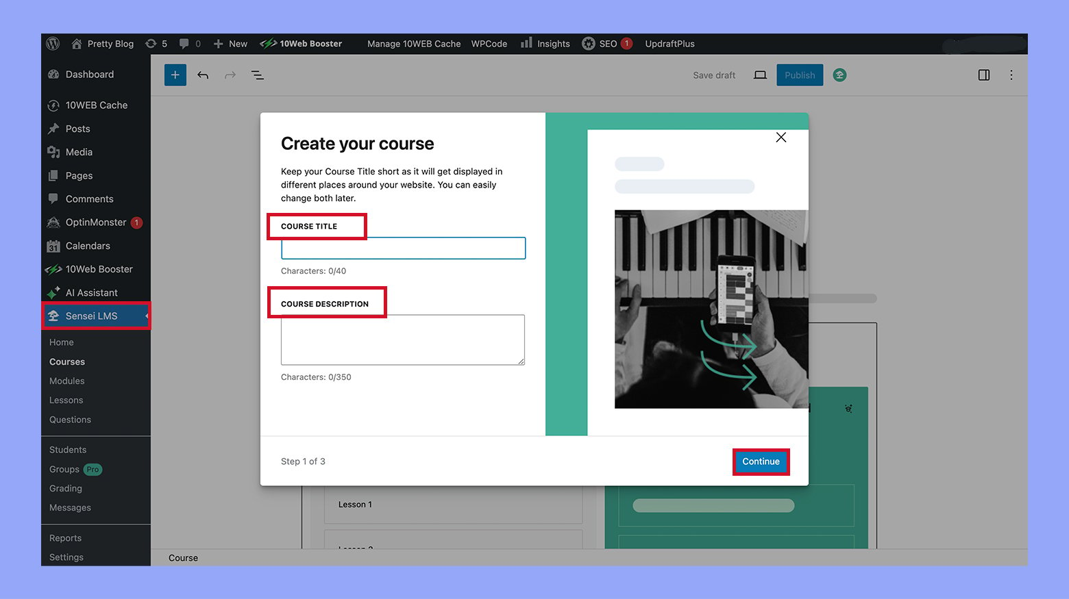 Creating course pages using Sensei LMS