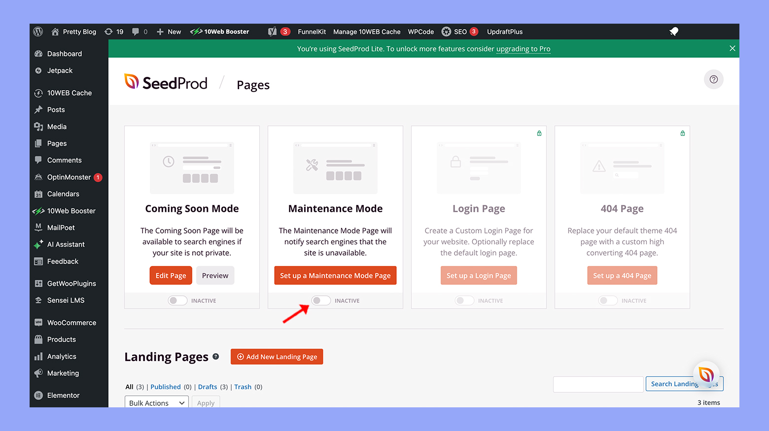 Deactivating maintenance mode in WooCommerce