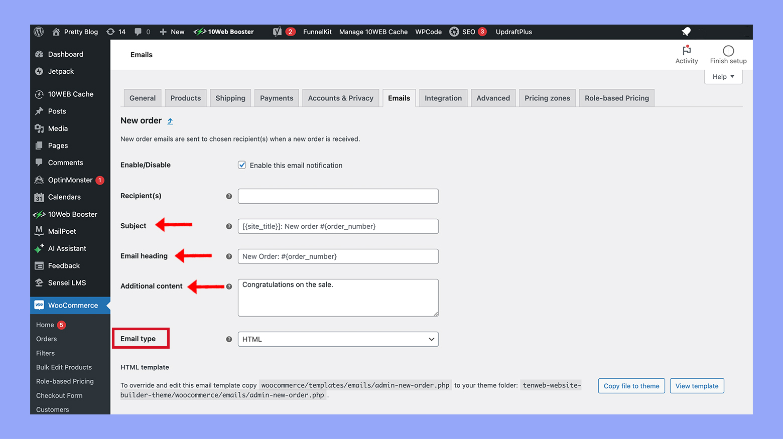 Editing the email header and footer in WooCommerce