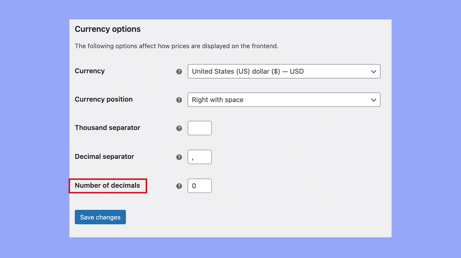 Editing the number of decimals in WooCommerce