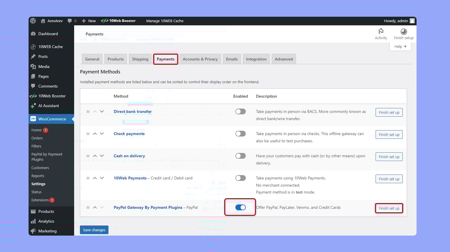 Activar y configurar PayPal en WooCommerce.