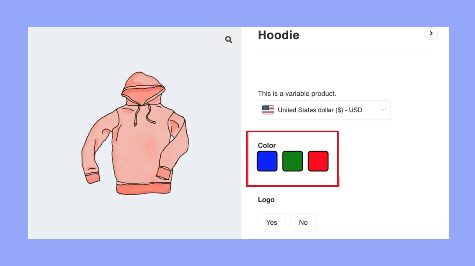 Example of a product with color variations