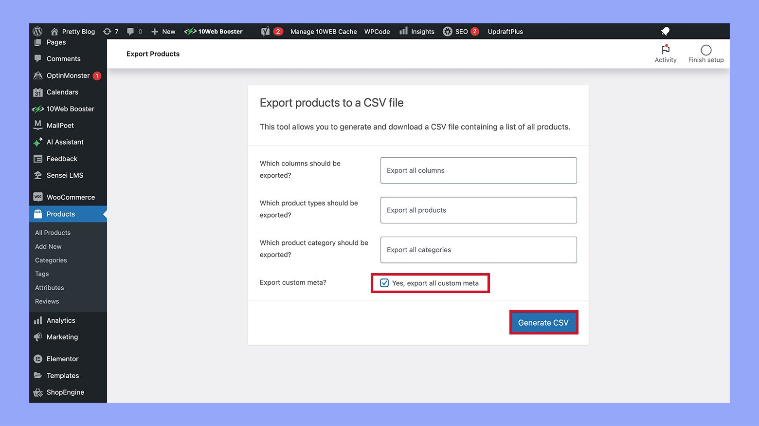 Exportar datos de productos a un archivo CSV