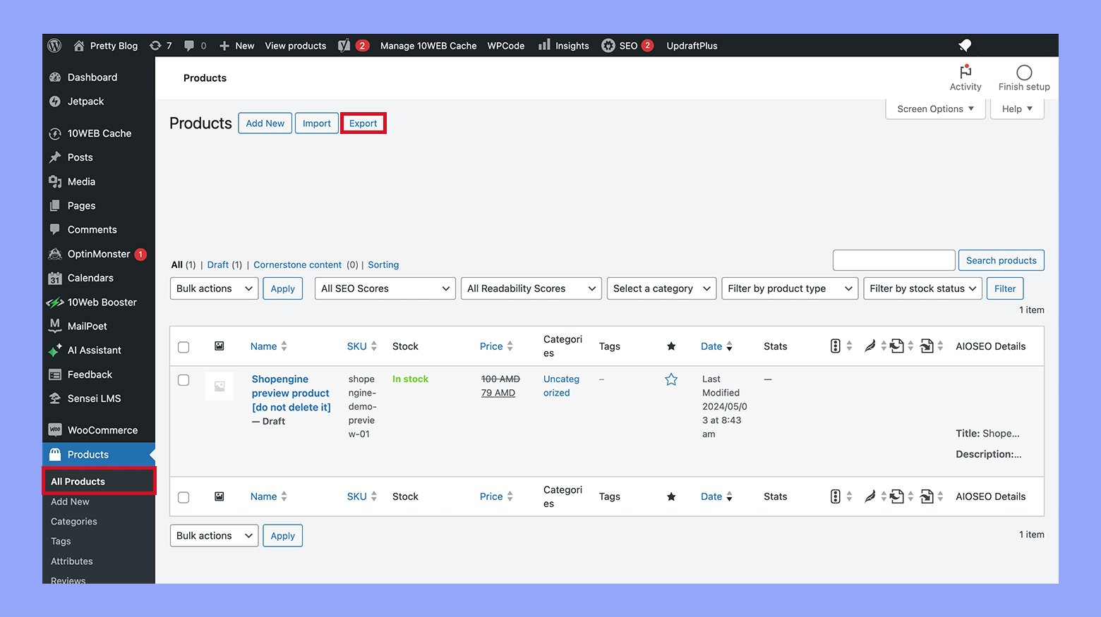 Exportar los datos actuales de tus productos a un archivo CSV