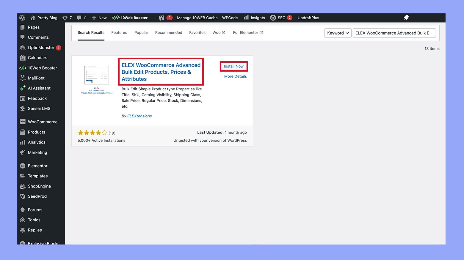 Instalación del plugin ELEX WooCommerce Advanced Bulk Edit Products, Prices & Attributes