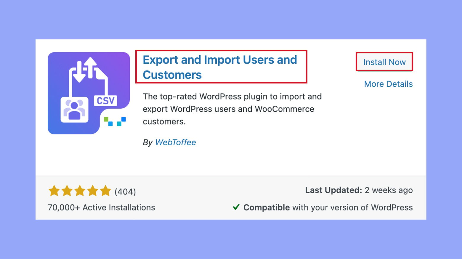 Installing the Export and import users and customers plugin