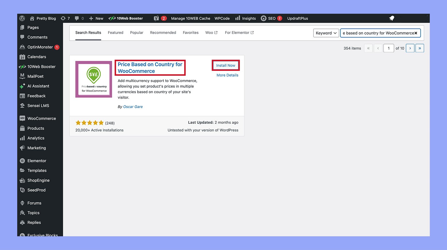 Instalación del plugin Precio basado en el país para WooCommerce