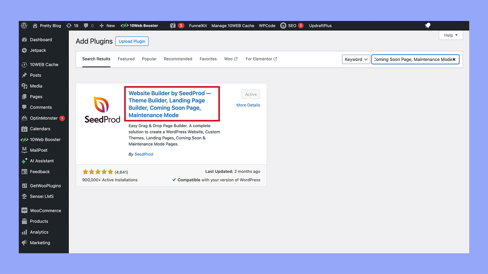 Installing the Website Builder by SeedProd plugin