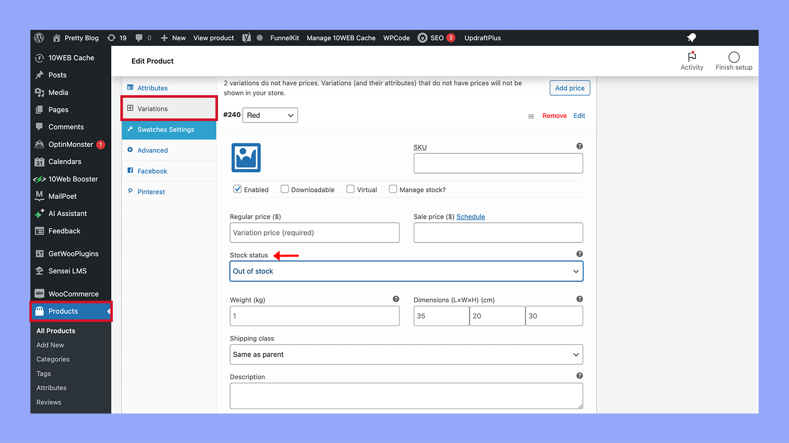 Manual configuration for stock in WooCommerce