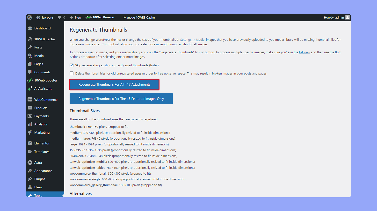 Regenerating thumbnails for all attachments