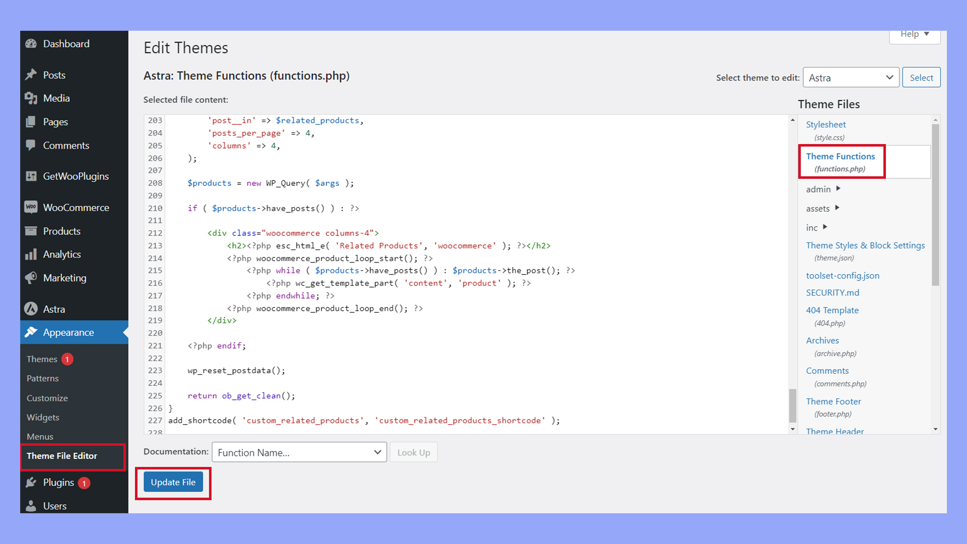Adding a custom shortcode in the theme file editor to change related products displayed in WooCommerce.