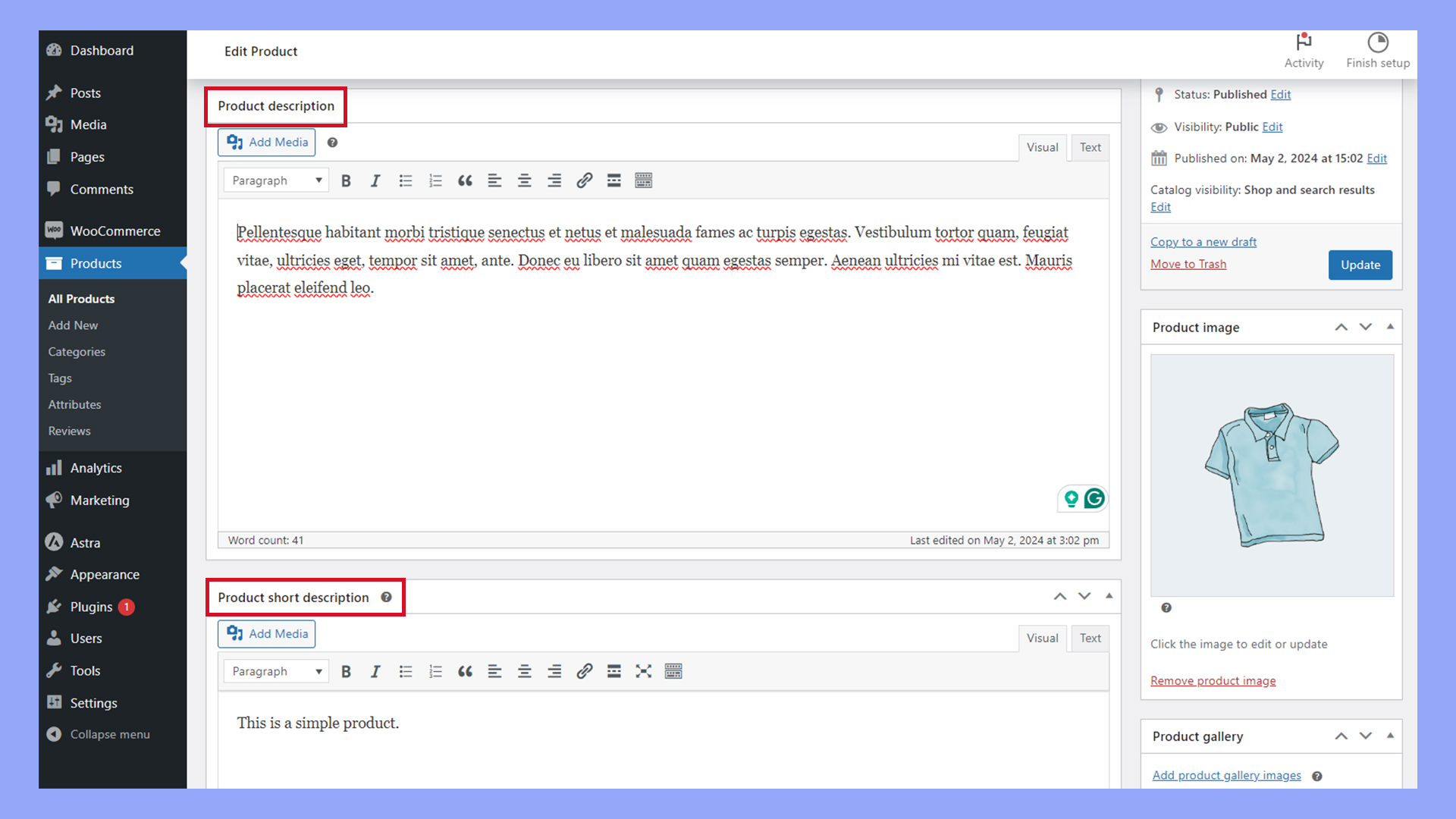 cómo obtener la descripción del producto en woocommerce