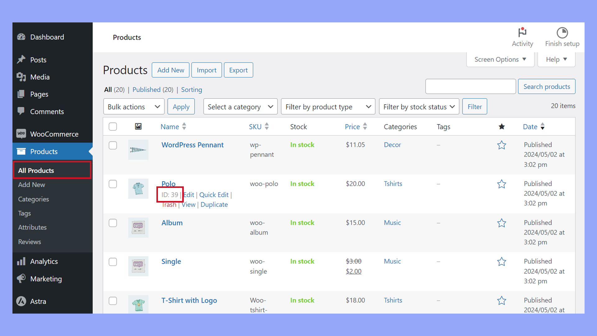 Cómo obtener el ID de un producto en la página Productos de WooCommerce.