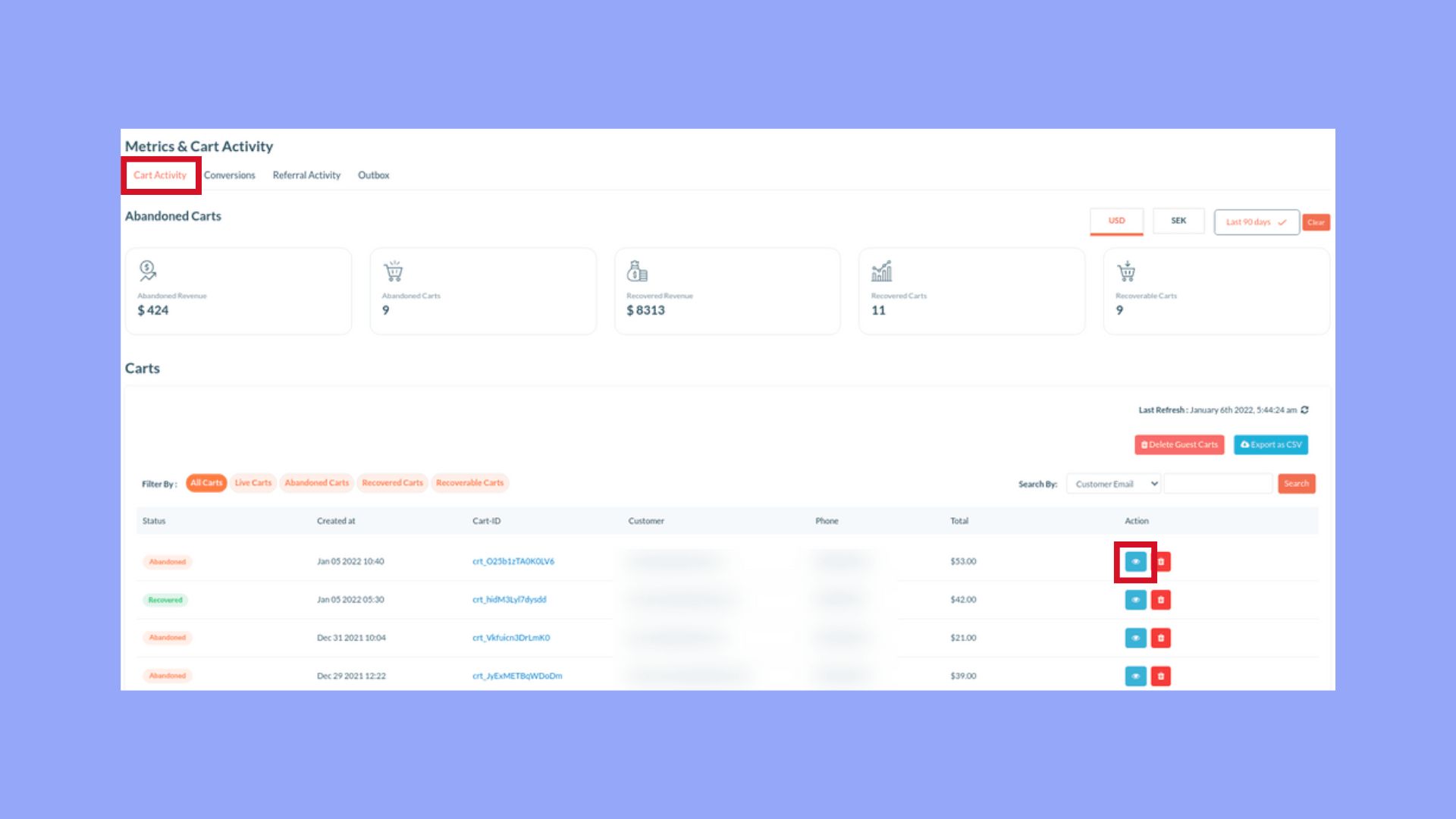 how to see abandoned carts in woocommerce
