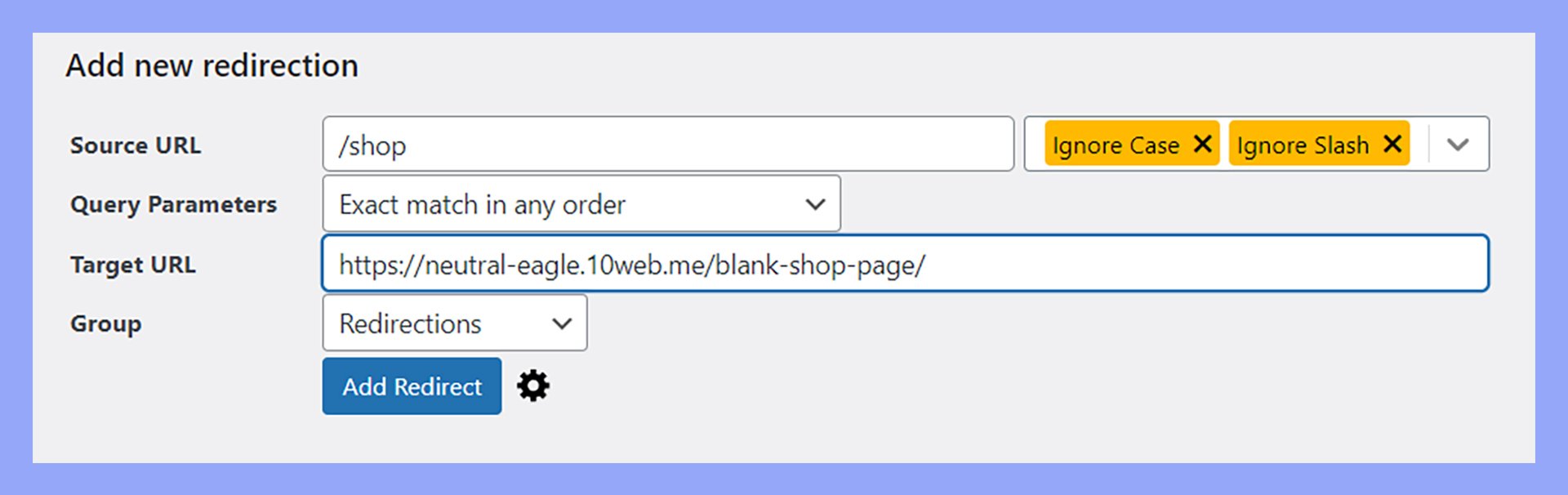 Adding the new redirect in the plugin's settings.