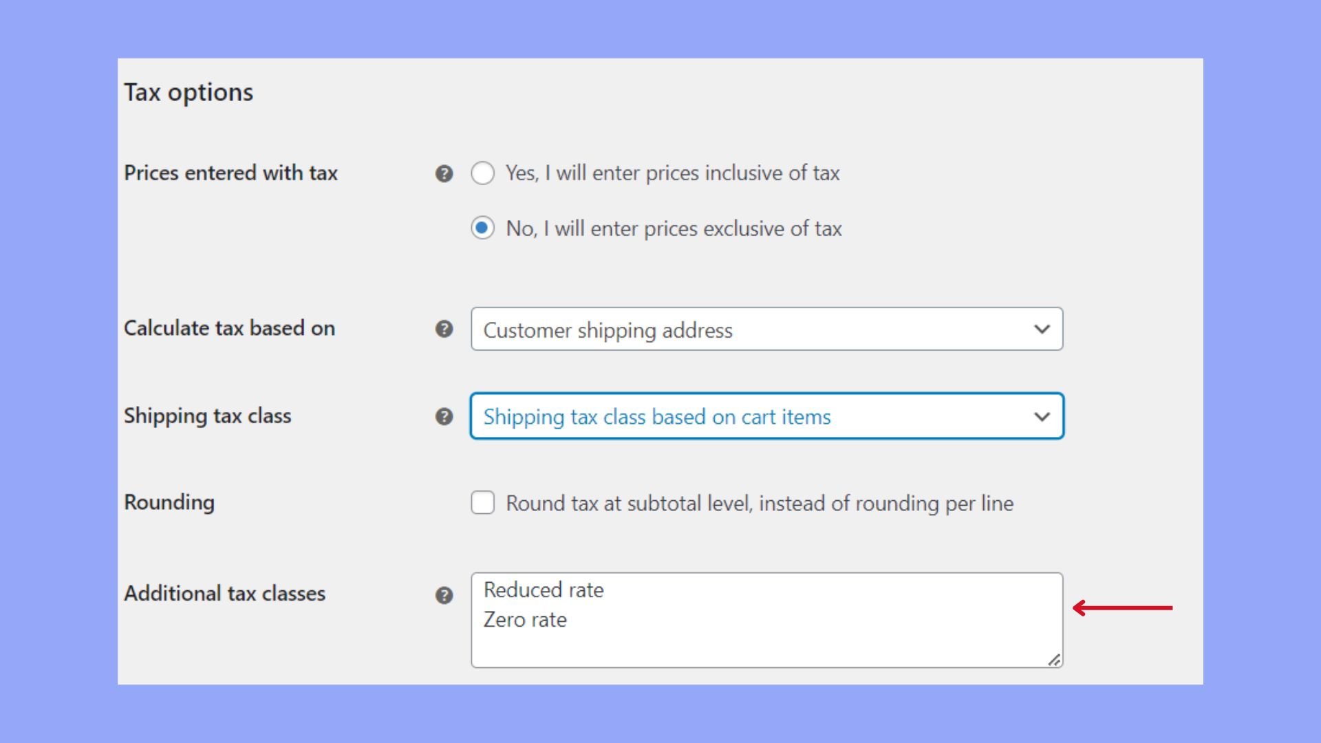 Definición de clases y tipos impositivos