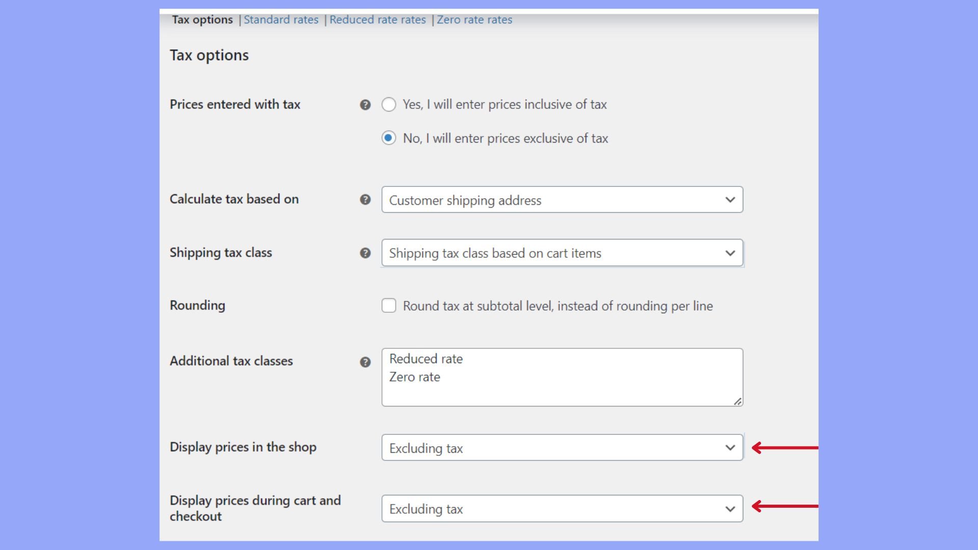 Selecting how to display the taxes in the checkout