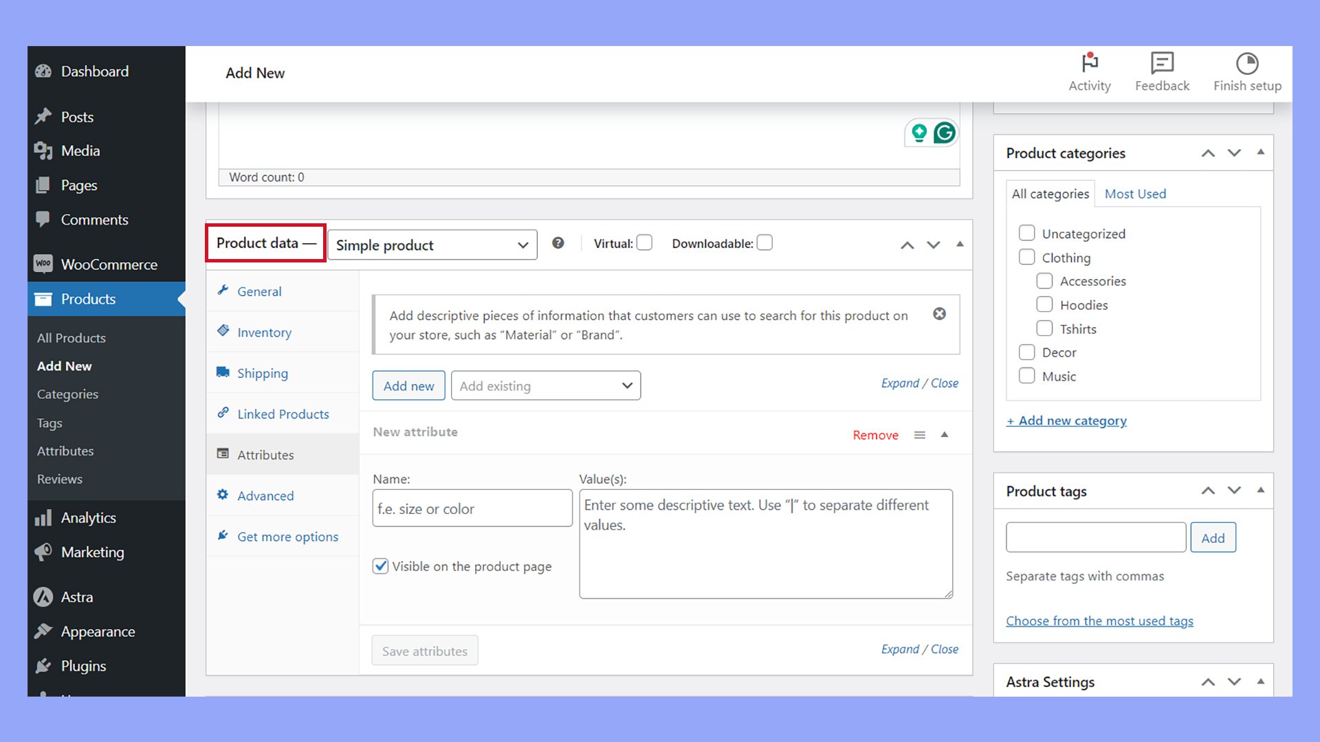 Añadir los detalles de los datos del producto ayuda a mejorar la búsqueda de productos y te permite filtrar por los detalles del producto para tener más control al configurar la página de la tienda.