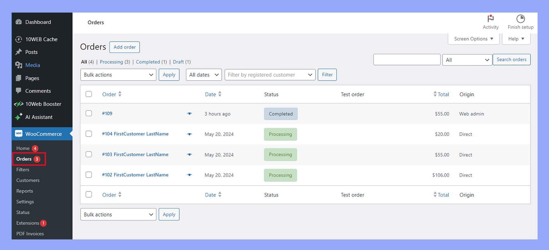 Reviewing after importing WooCommerce orders.