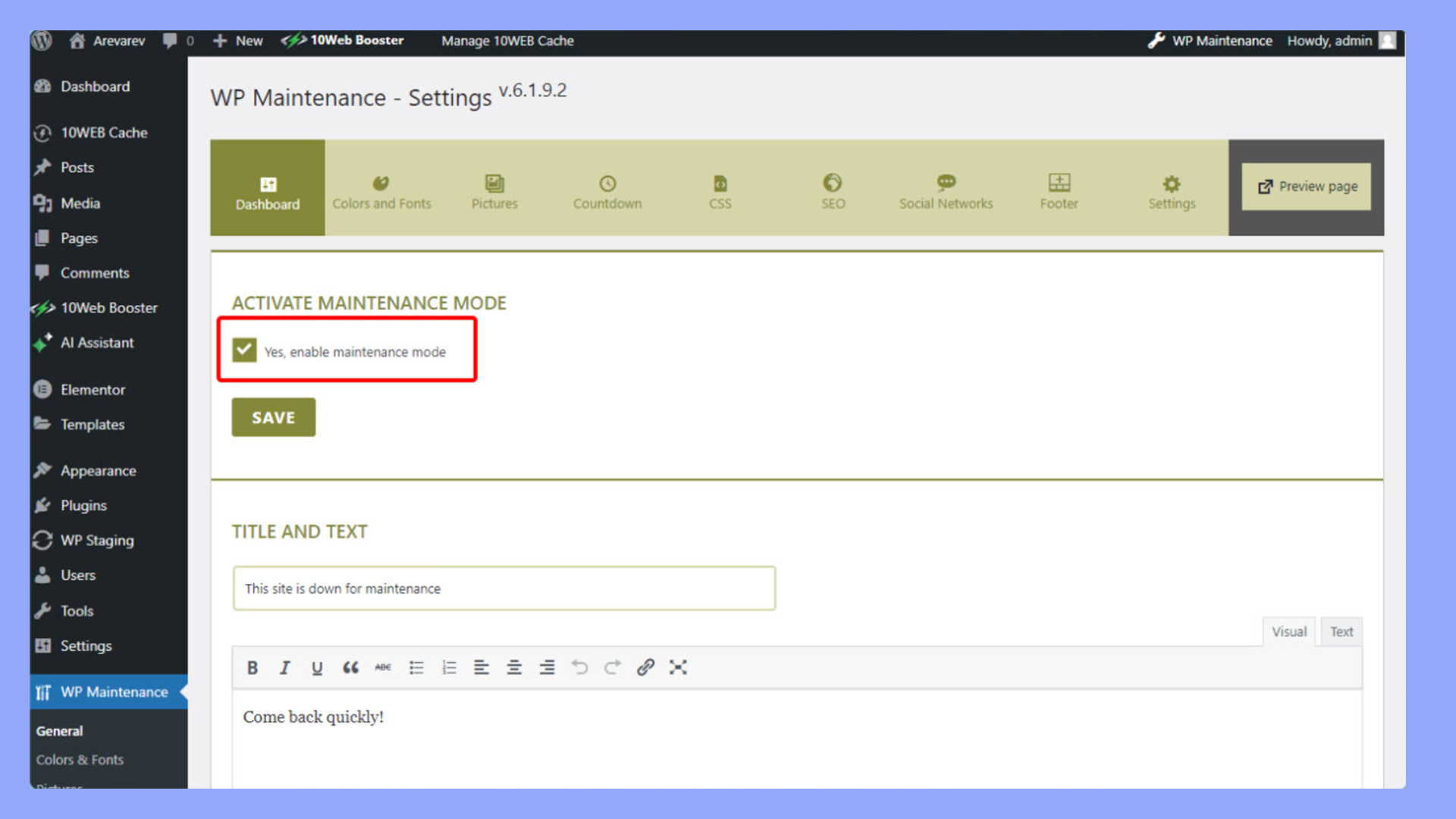 Enabling maintenance mode on the live site to prevent conflicts while updating the database.